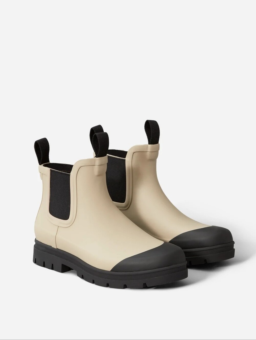 Everlane stone/black rubber ankle rain boots